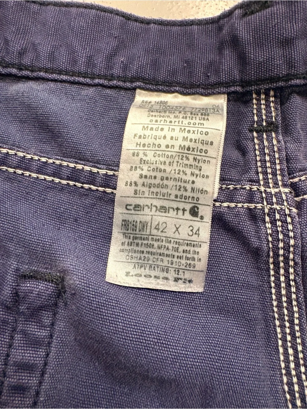 Carhartt FRB160 Flame Resistant Work Pants 42x34 Navy Blue